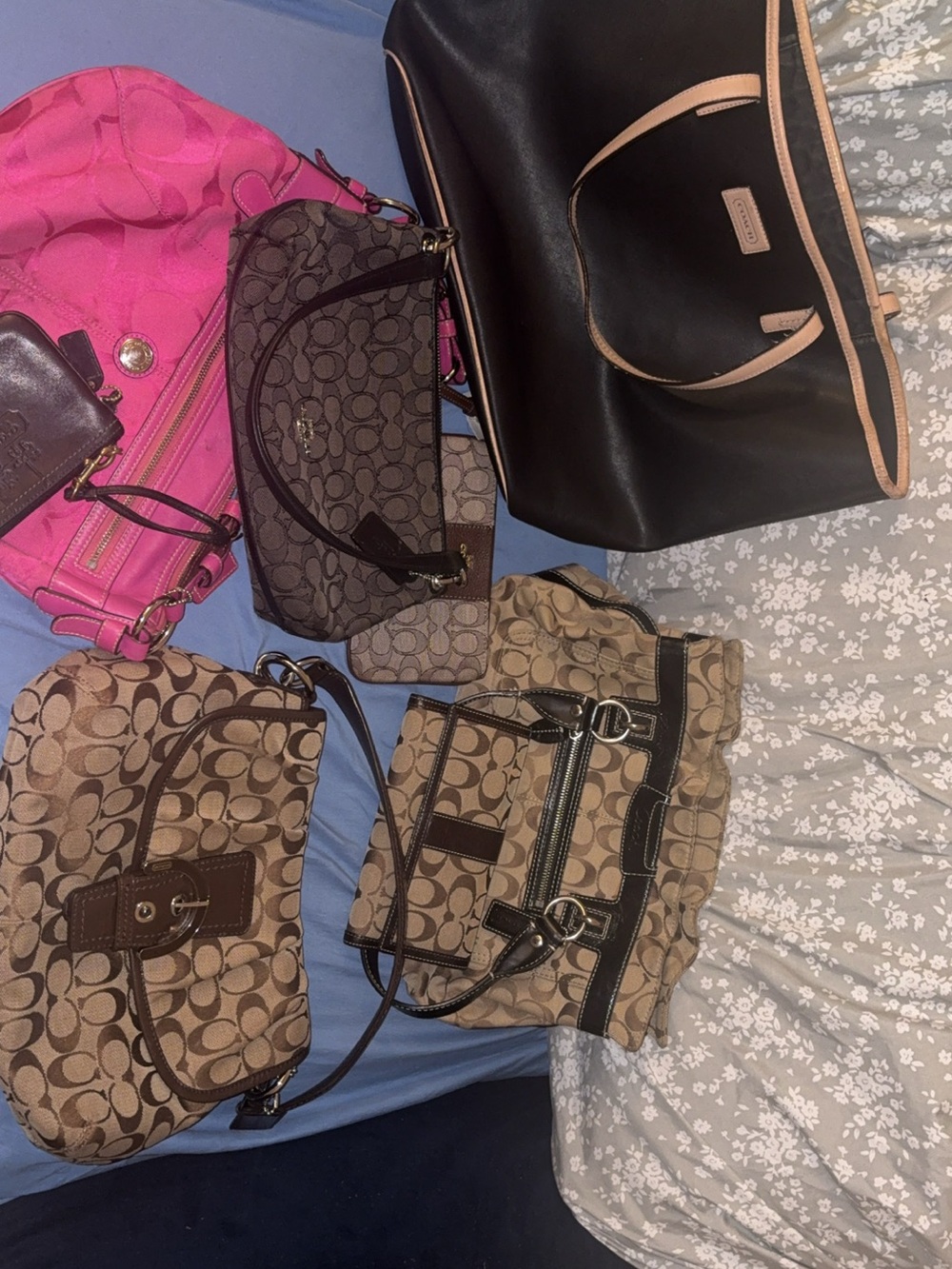 Coach Shoulder Bag Lot — Brown Signature Canvases, Hot Pink & Black